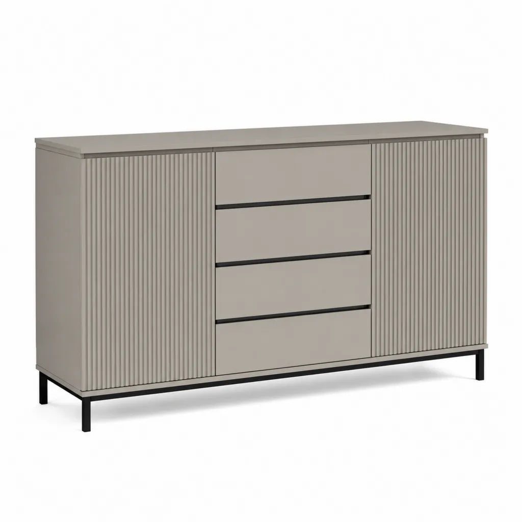 Commode 4 tiroirs 2 portes en panneaux MDF taupe 120 x 40 x 80 cm