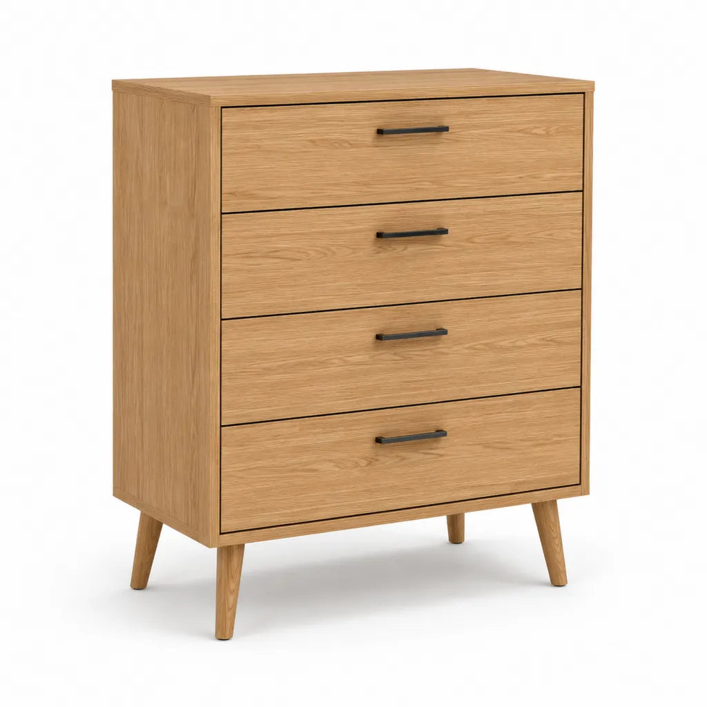 Commode haute à 4 tiroirs 80 x 40 x 100 cm en MDF décor chêne naturel