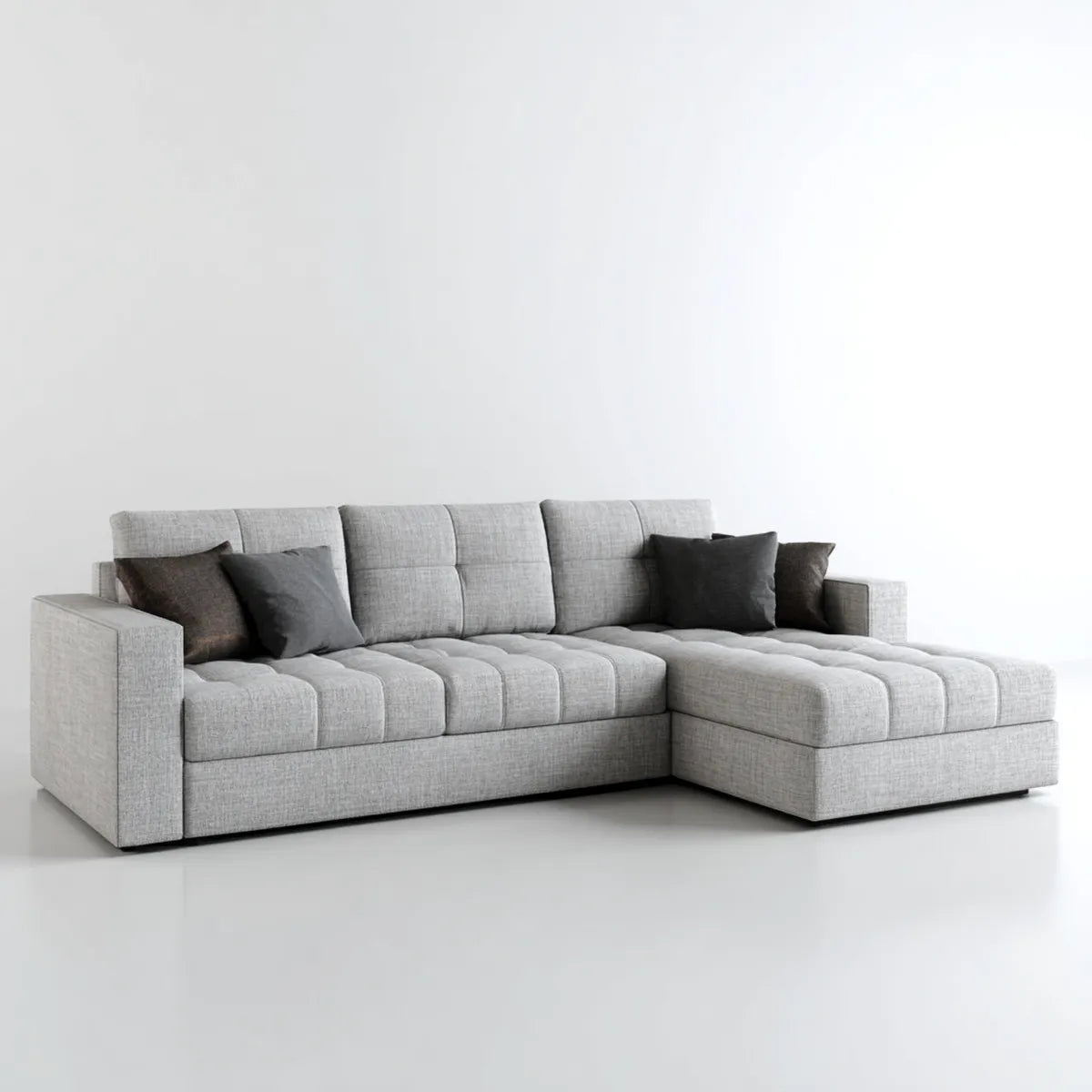 Canap¨¦ d'angle droit 4 places gris clair 260 x 160 x 85 cm polyester forme L