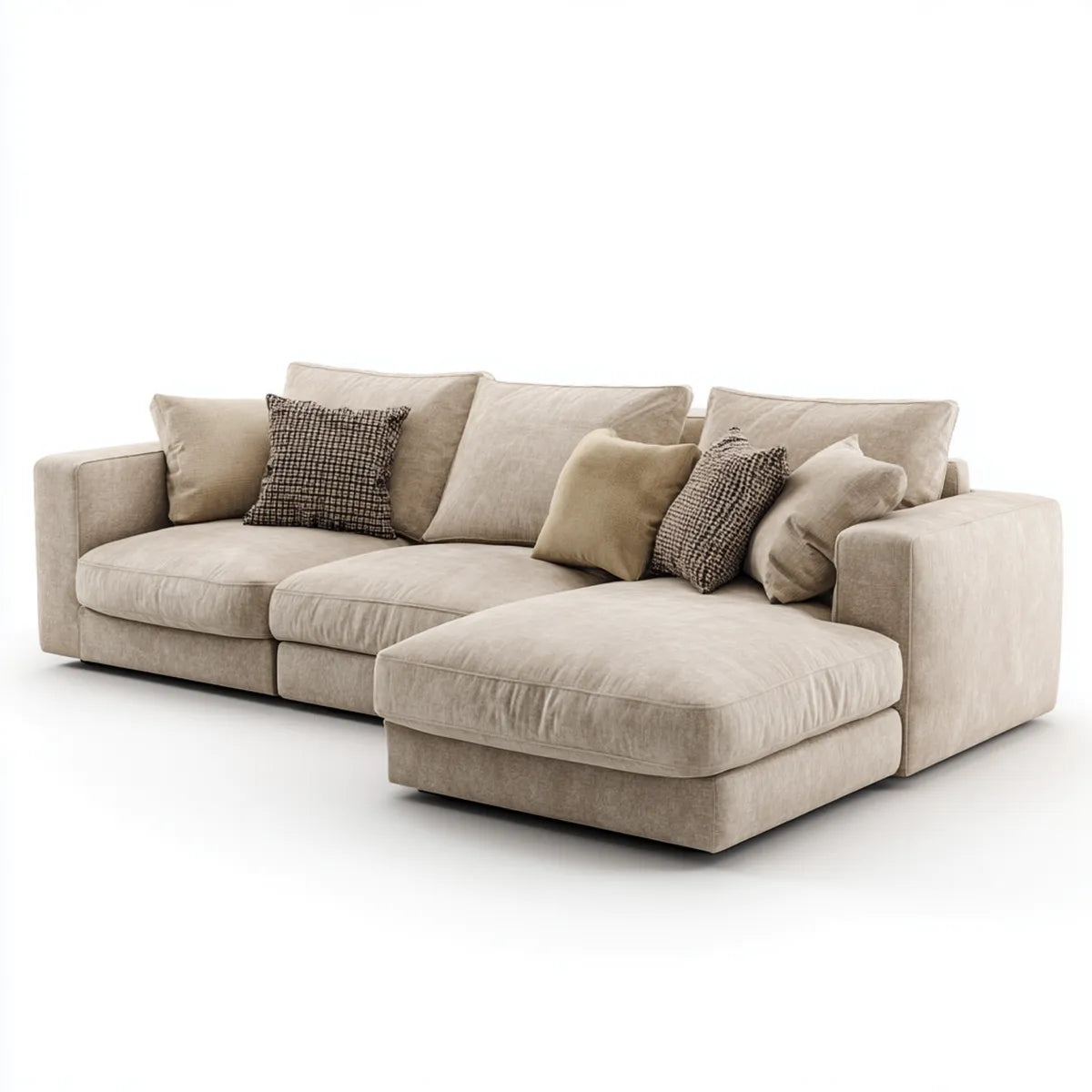 Canap¨¦ d'angle 3 places avec m¨¦ridienne droite beige 280 x 165 x 85 cm en velours de polyester