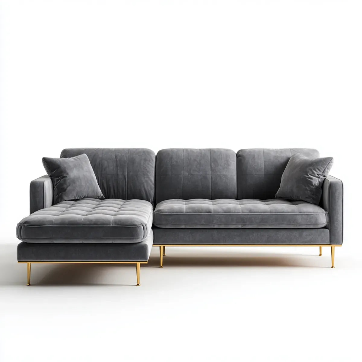Canap¨¦ d'angle gauche 3 places gris fonc¨¦ en velours polyester 245 x 160 x 85 cm