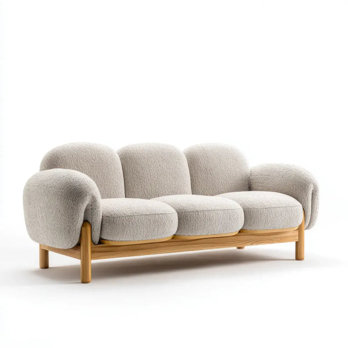 Canap¨¦ droit 3 places beige en polyester bouclette avec structure en bois massif 230 x 91 x 78 cm