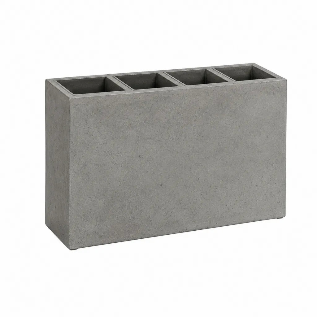 Jardinière à 4 compartiments en fibre de verre rectangulaire gris 100 x 30 x 70 cm