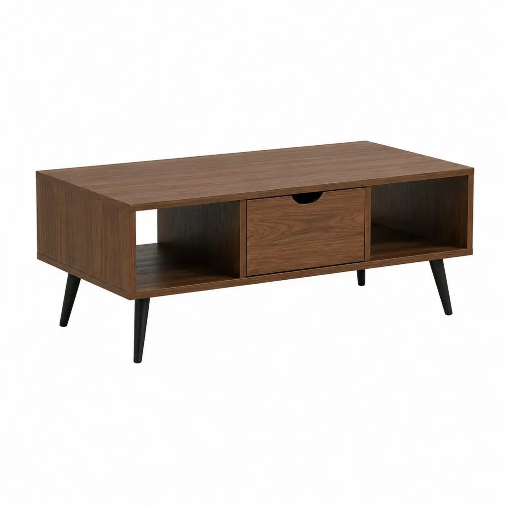 Table basse avec rangement en panneaux de particules finition noyer rectangulaire marron noir 100 x 50 x 45 cm