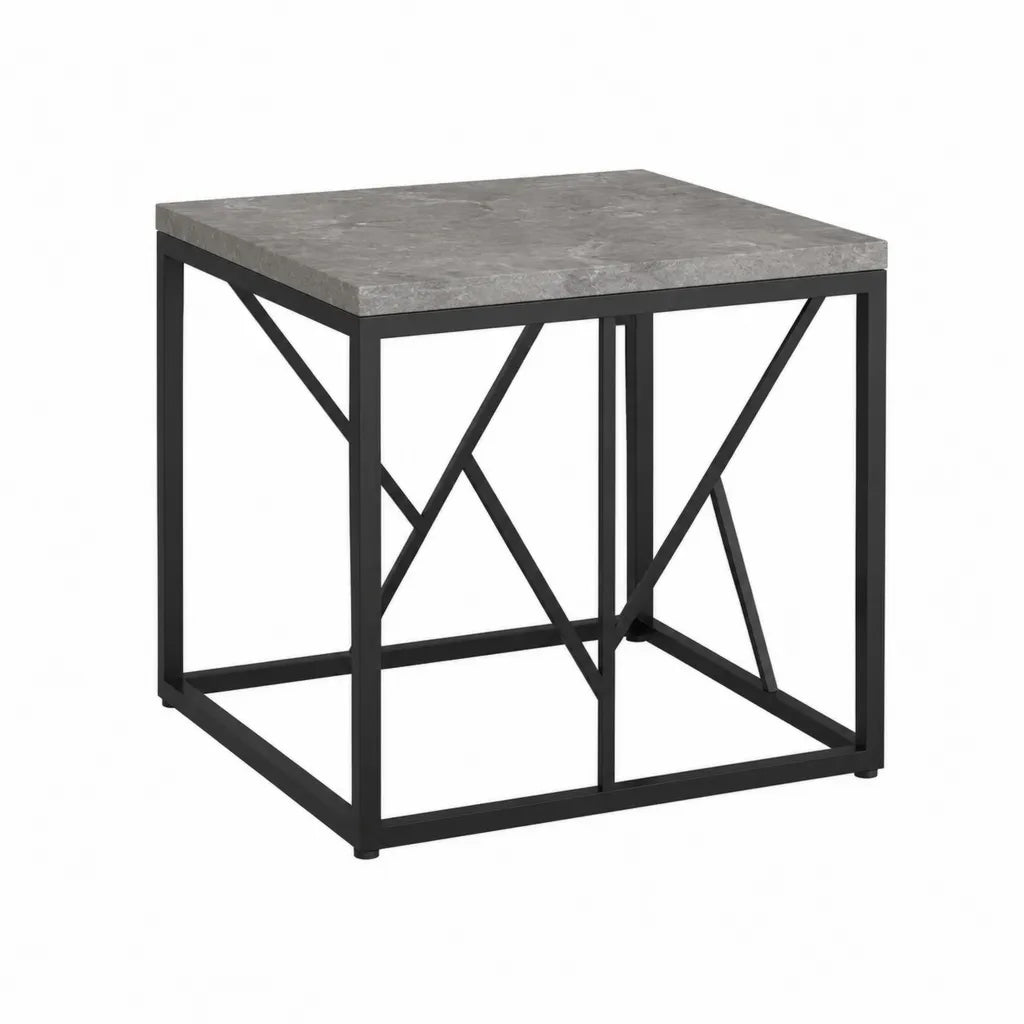 Table basse carrée 55 x 55 x 55 cm plateau MDF effet marbre gris structure acier noir
