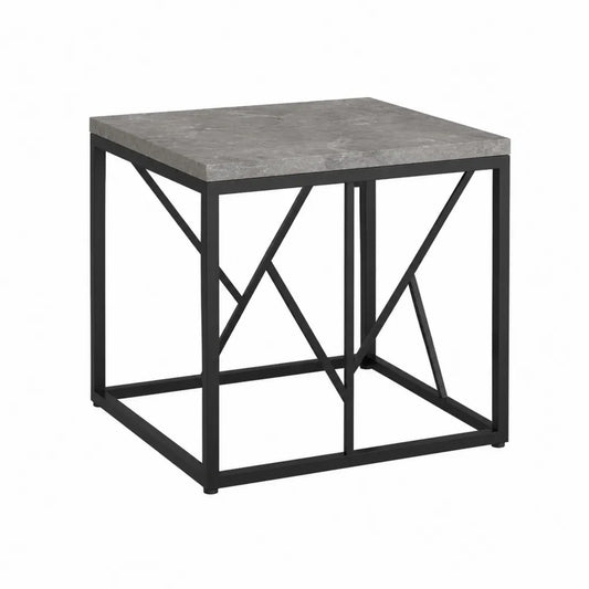 Table basse carrée 55 x 55 x 55 cm plateau MDF effet marbre gris structure acier noir