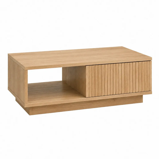 Table basse rectangulaire en chêne massif naturel avec rangement coulissant 110 x 60 x 40 cm