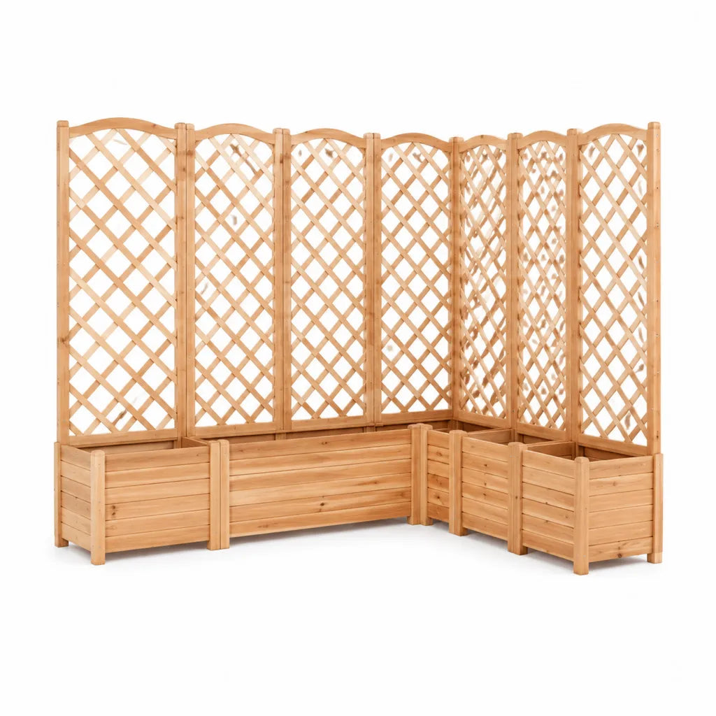 Lot de 3 jardinières d'angle avec treillis en bois de sapin massif naturel 100 x 43 x 142 cm