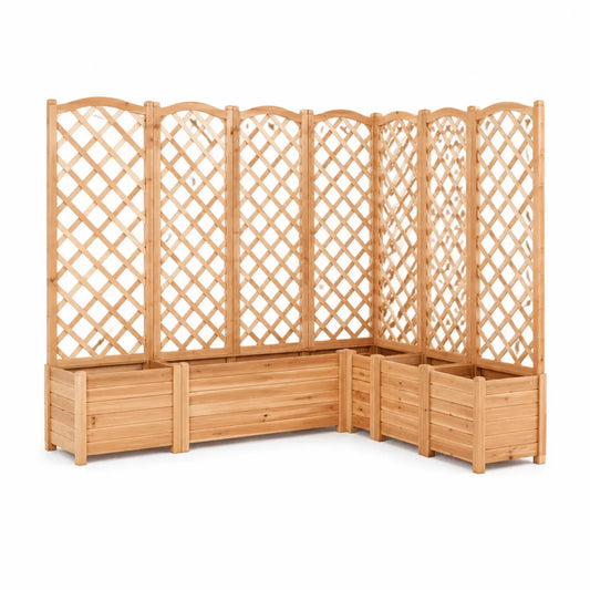 Lot de 3 jardinières d'angle avec treillis en bois de sapin massif naturel 100 x 43 x 142 cm