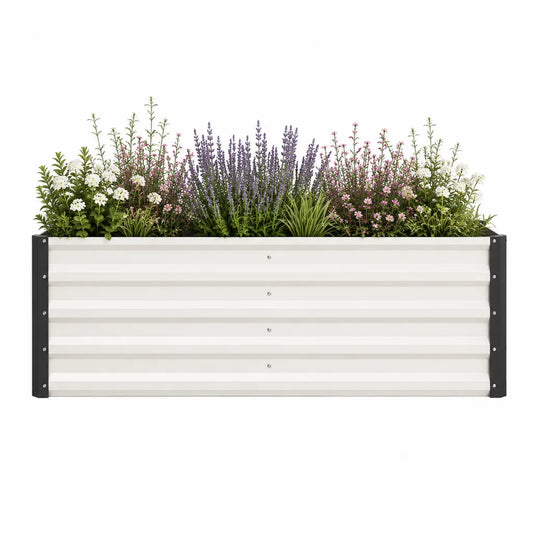 Jardinière surélevée rectangulaire 240 x 60 x 60 cm en acier galvanisé blanc et noir