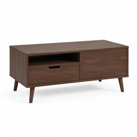 Table basse rectangulaire avec rangement MDF finition noyer 100 x 50 x 50 cm