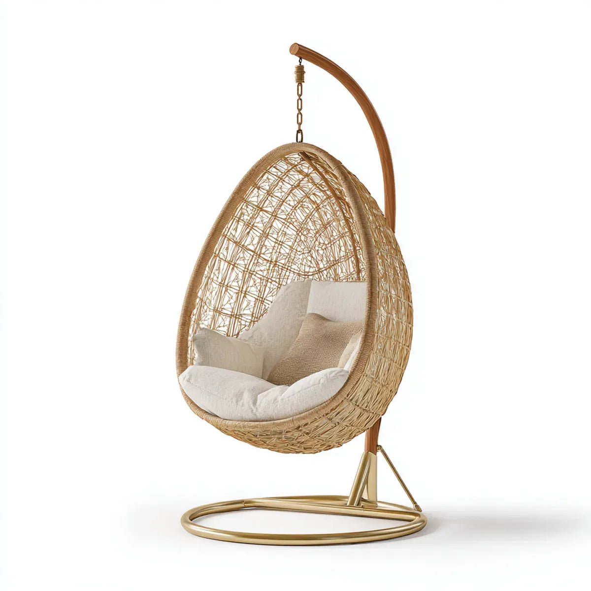Fauteuil suspendu ?uf beige et marron 105 x 105 x 195 cm en rotin PE et acier