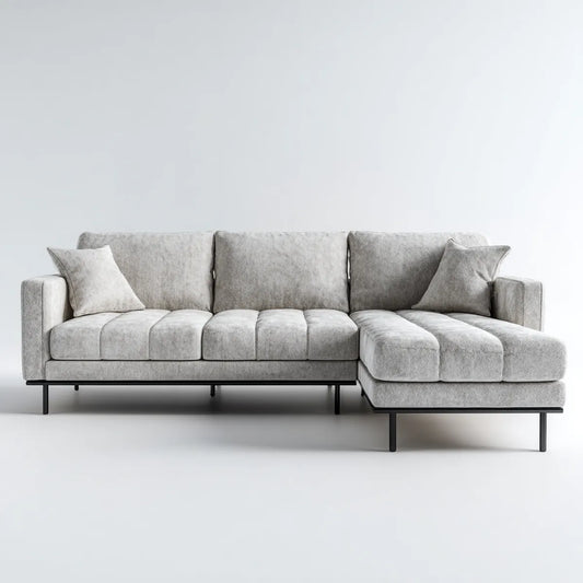 Canap¨¦ d'angle droit 4 places gris en L 280 x 160 x 85 cm en polyester
