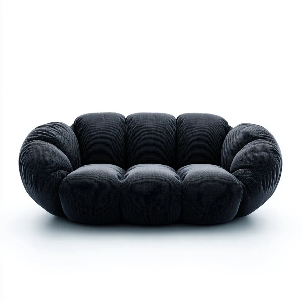 Canap¨¦ 3 places noir en velours c?tel¨¦ de polyester forme arrondie 225 x 105 x 76 cm