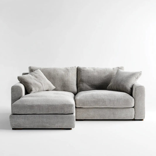 Canap¨¦ d'angle gauche 3 places gris clair en polyester avec m¨¦ridienne 240 x 160 x 85 cm