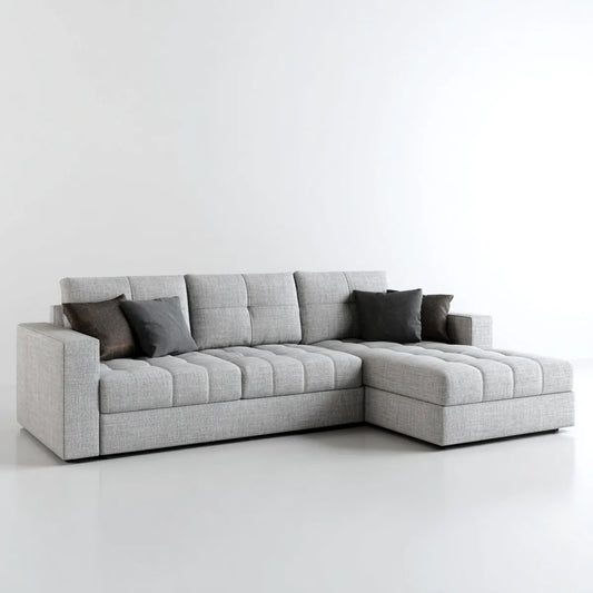 Canap¨¦ d'angle droit 4 places gris clair 260 x 160 x 85 cm polyester forme L