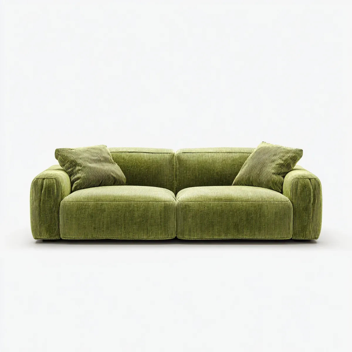 Canap¨¦ 2 places vert olive en velours c?tel¨¦ polyester rectangulaire 180 x 90 x 78 cm