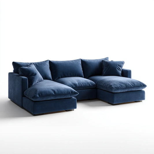 Canap¨¦ d'angle droit 3 places bleu nuit en velours polyester 285 x 180 x 85 cm