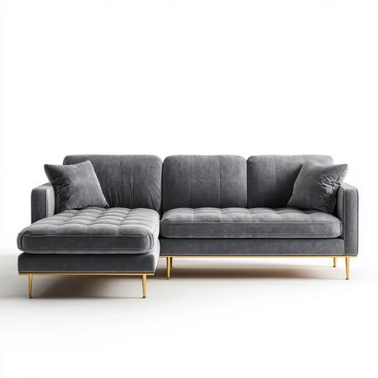 Canap¨¦ d'angle gauche 3 places gris fonc¨¦ en velours polyester 245 x 160 x 85 cm