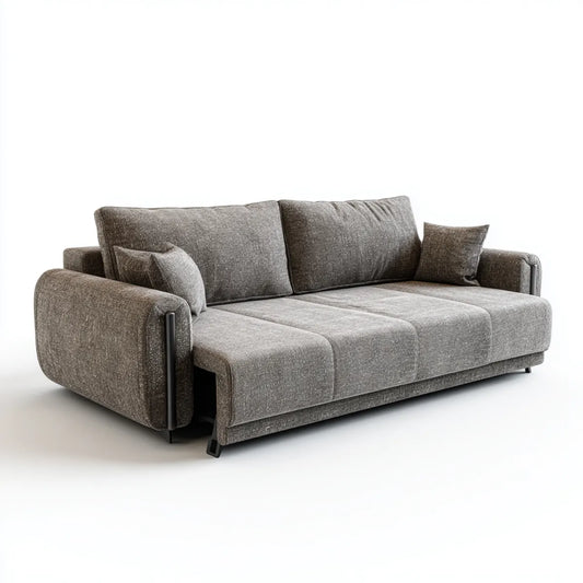 Canap¨¦ droit 3 places gris en polyester avec structure en contreplaqu¨¦ 220 x 95 x 85 cm