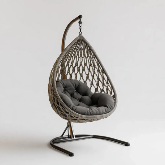 Fauteuil suspendu sur pied gris forme ?uf 105 x 105 x 195 cm en acier poly¨¦thyl¨¨ne et polyester