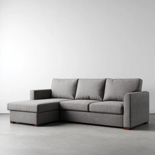 Canap¨¦ d'angle gauche 3 places gris 220 x 150 x 85 cm en polyester forme L