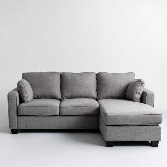 Canap¨¦ d'angle droit 3 places gris en polyester 230 x 150 x 85 cm