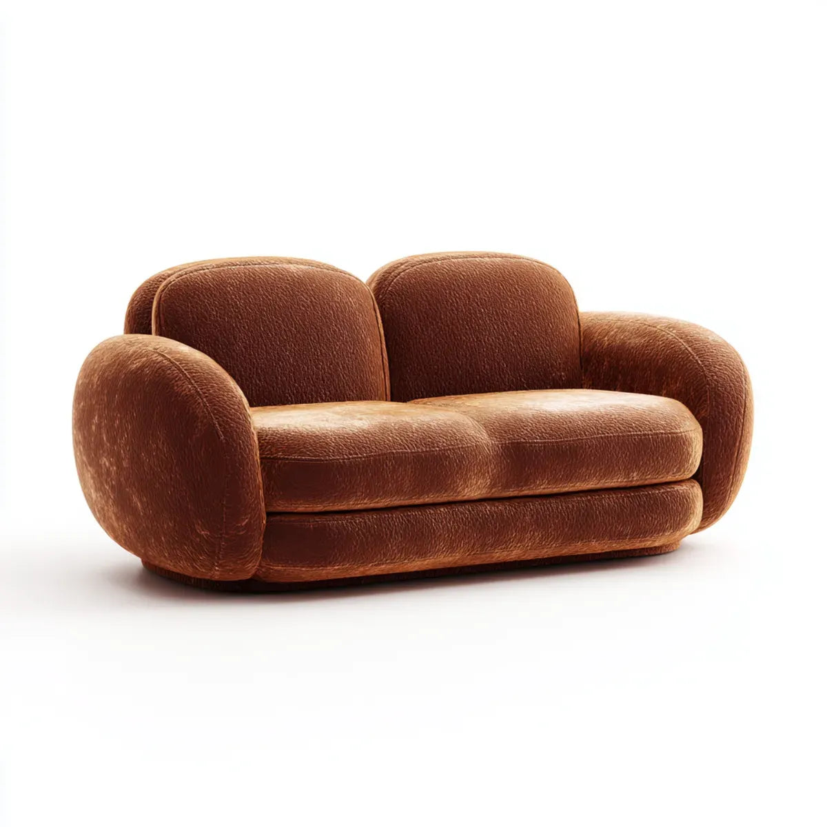 Canap¨¦ 2 places brun cognac en polyester forme arrondie 180 x 95 x 75 cm