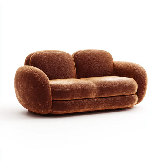 Canap¨¦ 2 places brun cognac en polyester forme arrondie 180 x 95 x 75 cm