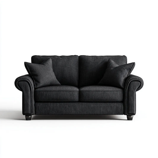 Canap¨¦ 2 places noir 150 x 90 x 88 cm en polyester c?tel¨¦ forme droite