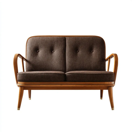 Canap¨¦ 2 places droit marron en polyester et bois massif 124 x 72 x 82 cm